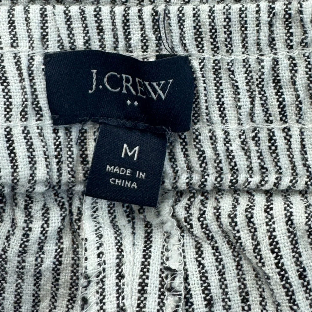 J. Crew Linen Blend Drawstring Striped Shorts Black White AX924 Size M Nautical